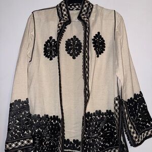 Moroccan Elegant Black and Cream Embroidered Women's Jacket